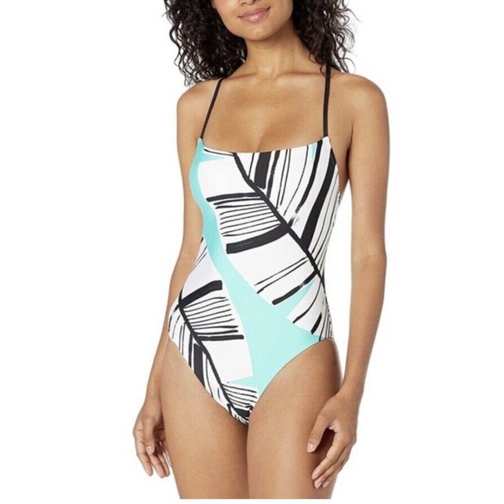Trina Turk Women's Copacabana High-Leg Maillot One Piece Swimsuit, Lagoon Small